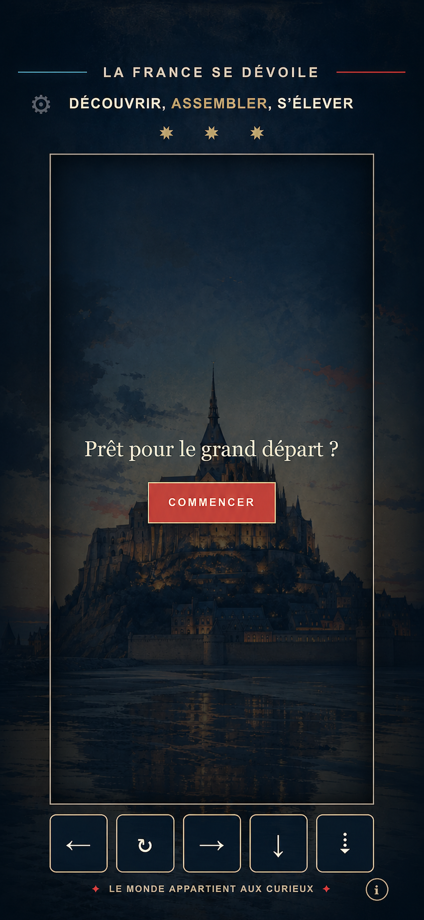 Nouvel écran d’ouverture du jeu Explorer - Découverte France sur iPhone